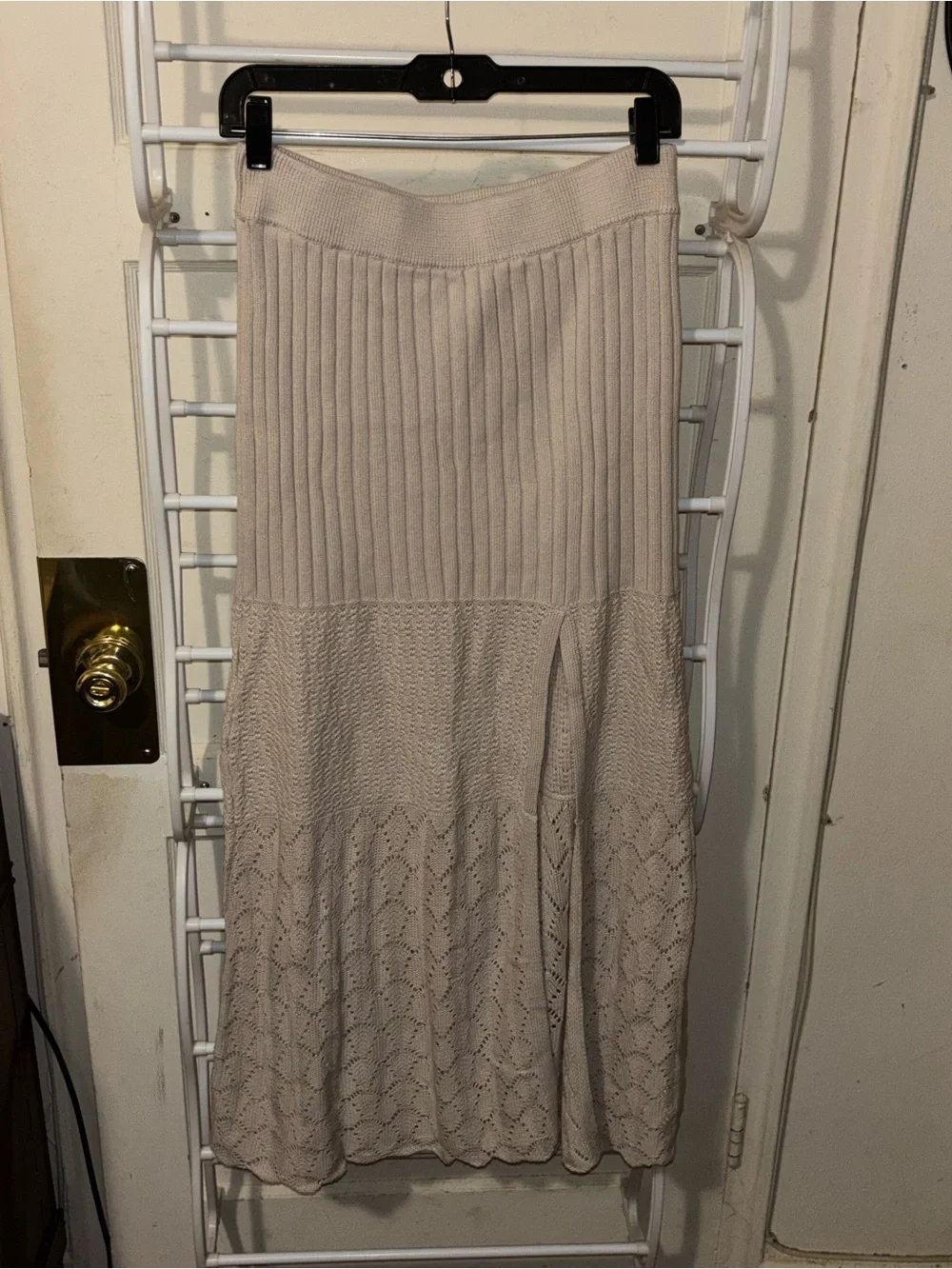 Free People Knit Maxi Skirt w/ Slit Beach Summer Romantic Boho Cover Up Sz M